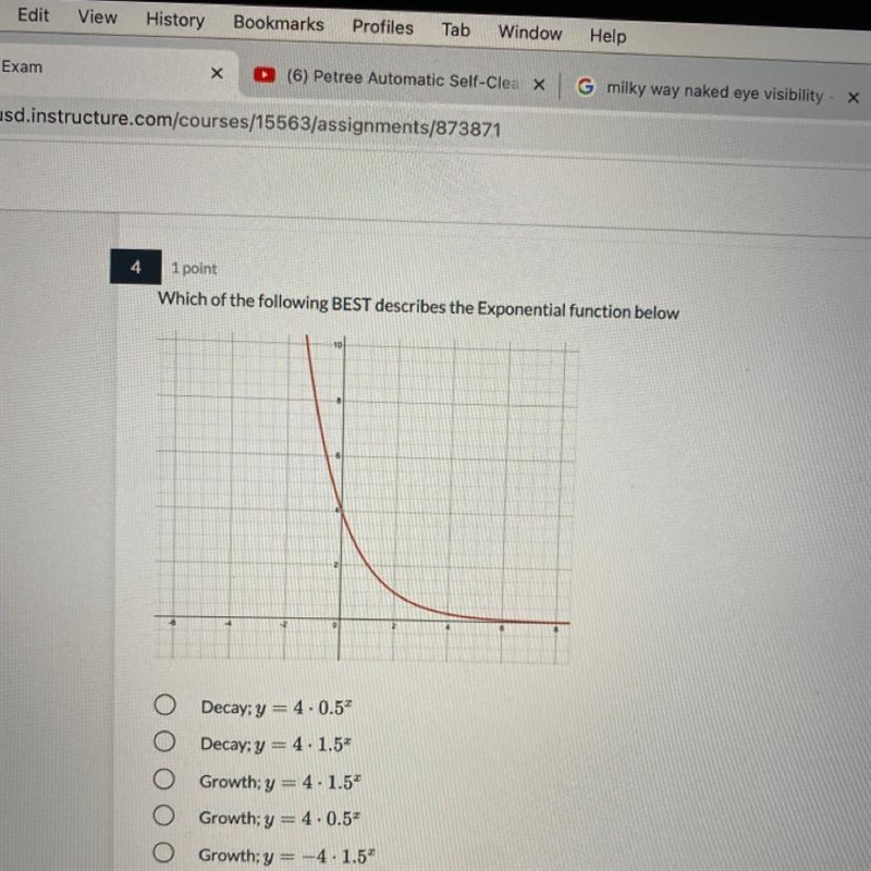 Which of the following BEST describes the best Exponential function below.-example-1