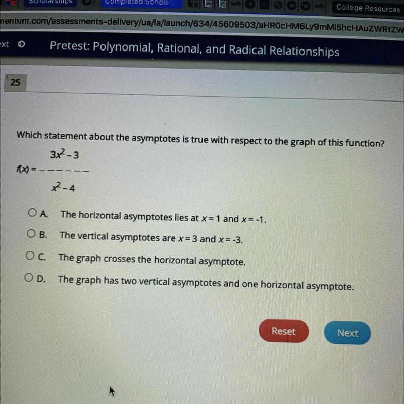 Which statement about the asymptotes is true with respect to the graph of this function-example-1