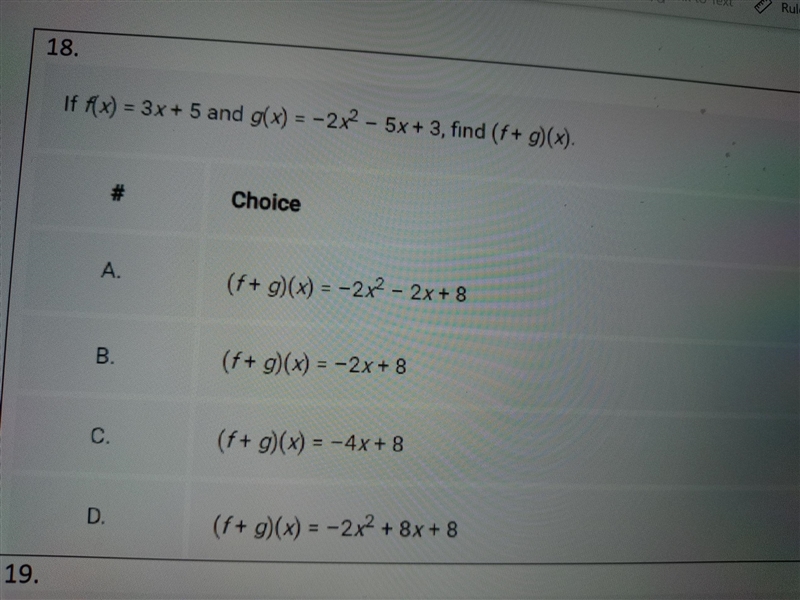 Help!! I'm really stuck on this one If f(x) = 3x+5 and g(x) = -2x^2 - 5x + 3, find-example-1