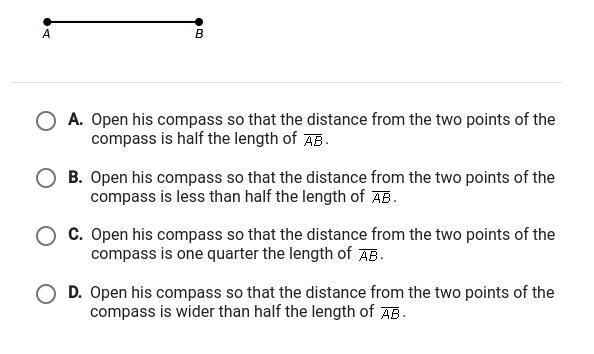 Joaquin is constructing the perpendicular bisector of ab. What should be his first-example-1