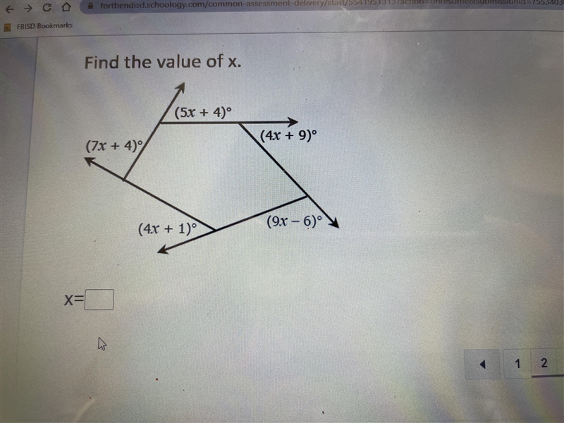 Find the value of x of exterior angle-example-1