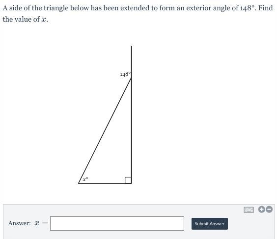 50 POINTS!!! A side of the triangle below has been extended to form an exterior angle-example-1