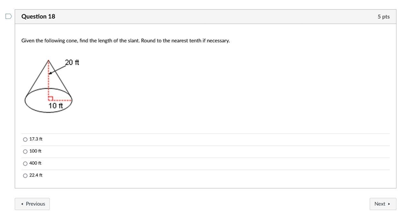 Given the following cone, find the length of the slant. Round to the nearest tenth-example-1