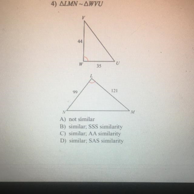 A) not similar B) similar: SSS similarity C) similar: AA similarity D) similar; SAS-example-1