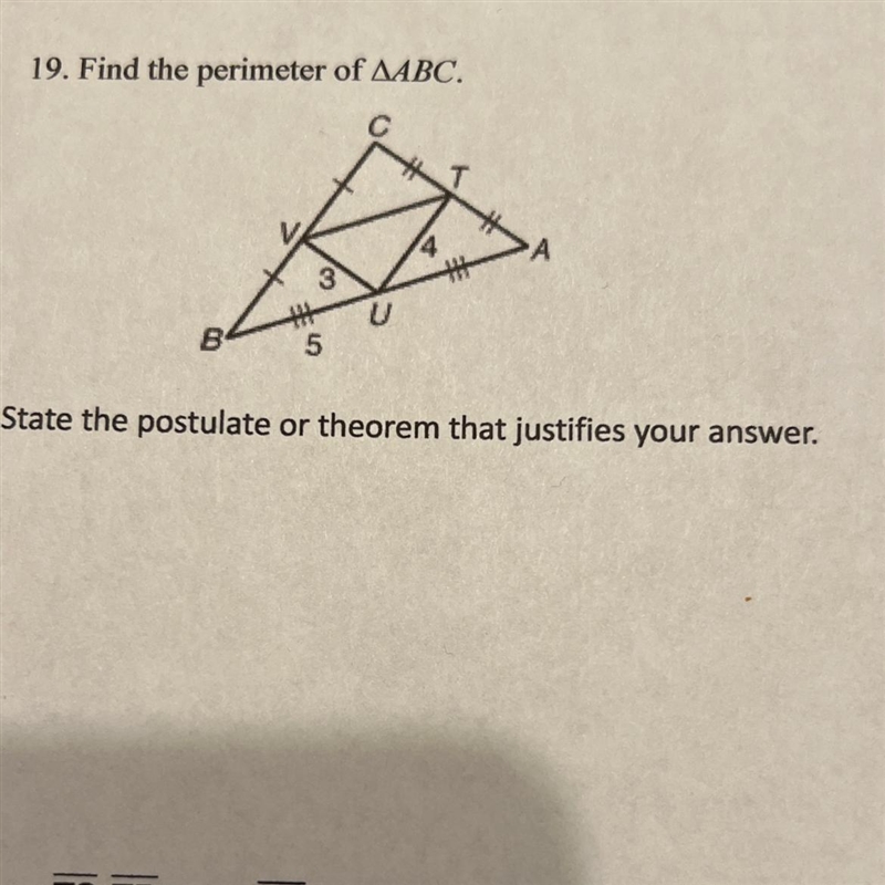 Find the perimeter of ABC state the postulate or theorem that justifies your answer-example-1