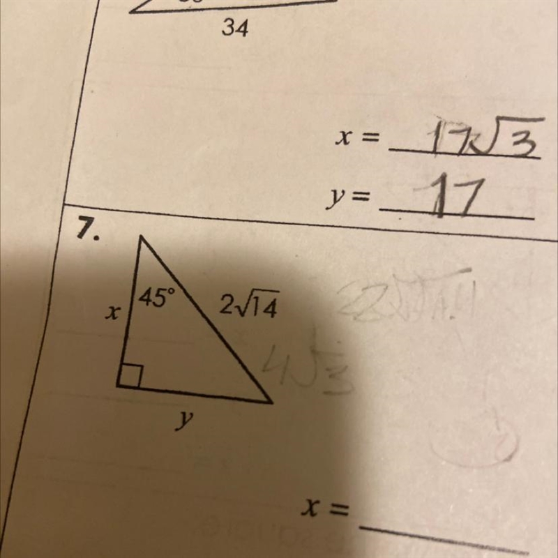 Special Right Trianglws Could someone explain how to solve for each step and explain-example-1