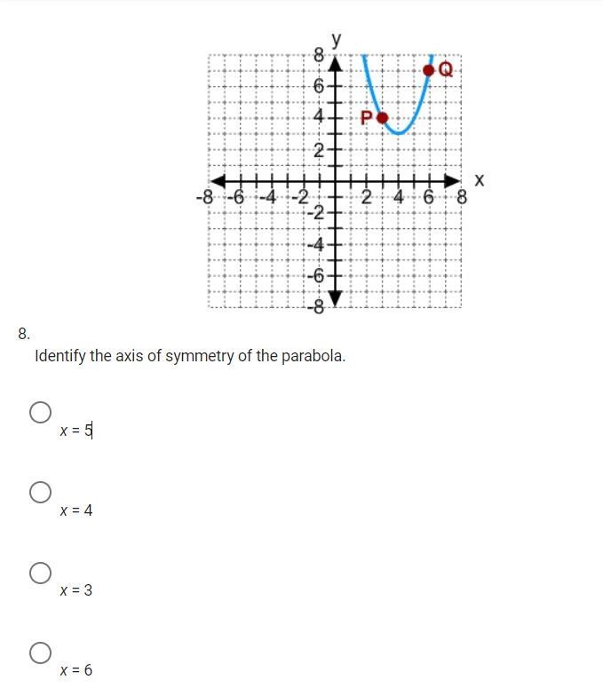 Identify the axis of symmetry of the parabola. Kind of urgent lol-example-1