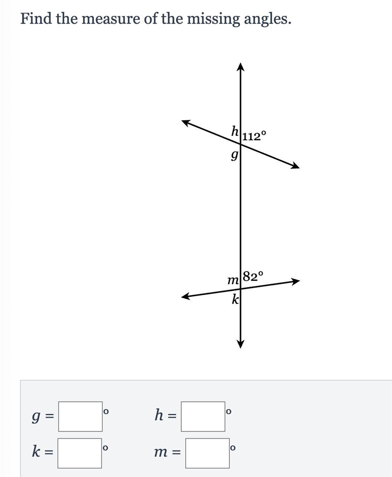 Find the measure of the missing angles.-example-1