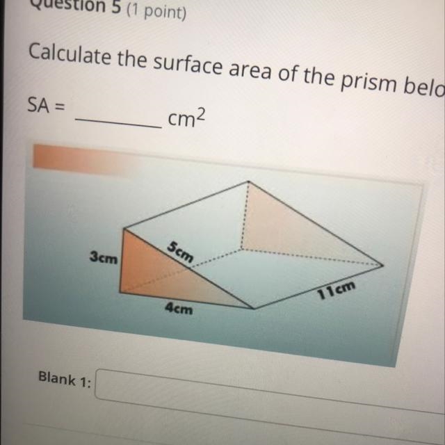 Calculate the surface area of the prism below. SA= blank cm^2 please help me!!-example-1