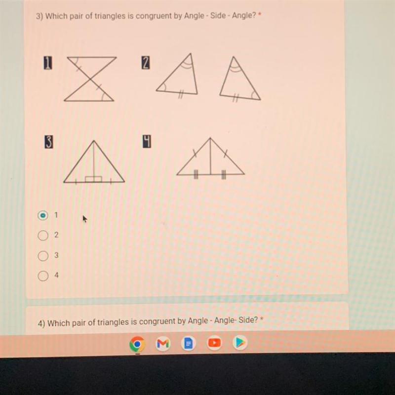 3) Which pair of triangles is congruent by Angle - Side - Angle? * 3 2 2 X'4A A 4-example-1