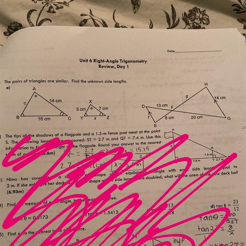 I need help with question one, who would you find the missing side length-example-1