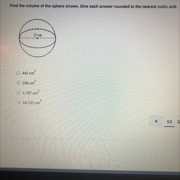 HELP SOLVE PLS. Find the Volume of the sphere shown. Give each answer rounded to the-example-1