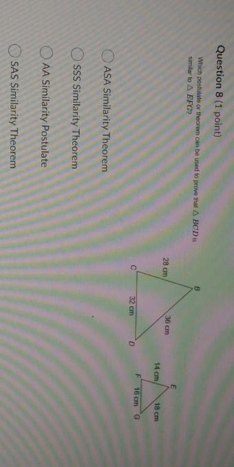 which postulate or theorem can be used to prove that BCD is similar to EFG?(will send-example-1