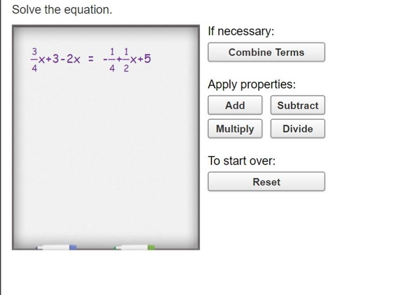 Solve the equation 3/4 X+-2X=-1/4+1/2X+5​-example-1