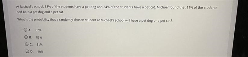 At Michael's school, 38% of the students have a pet dog and 24% of the students have-example-1