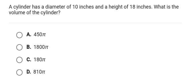 A cylinder has a diameter of 10 inches and a height of 18 inches. what is the volume-example-1