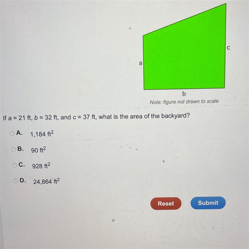 What is the area of the back yard? A. 1184 ft2B.90 ft 2C.928 ft 2D.24864 ft2-example-1
