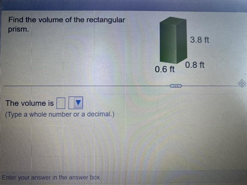 Find the volume of the rectangular prism. The volume is (Type a whole number or a-example-1