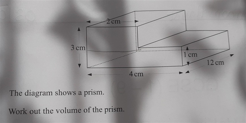 3 cm ▼ 2 cm The diagram shows a prism. Work out the volume of the prism. 4 cm 1 cm-example-1