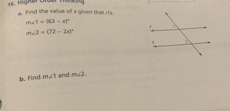 16. Higher Order Thinking a. Find the value of x given that rls. m21 = (63 - x)º m-example-1