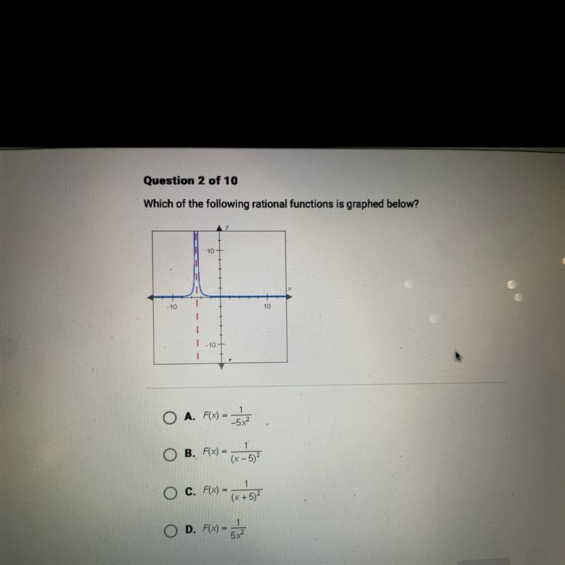 Which of the following rational functions is graphed below?-example-1