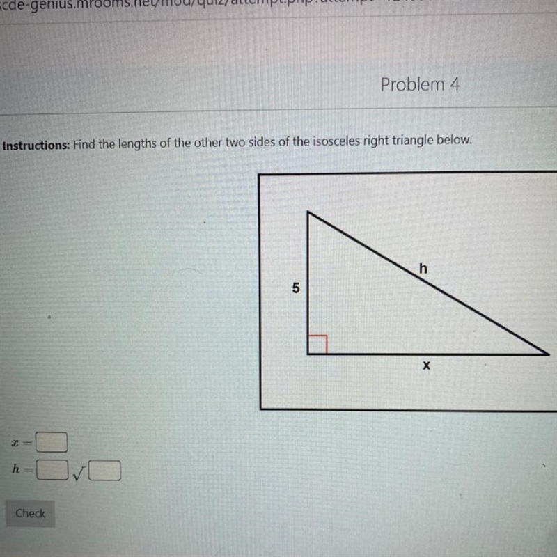 Instructions: Find the lengths of the other two sides of the isosceles triangle-example-1