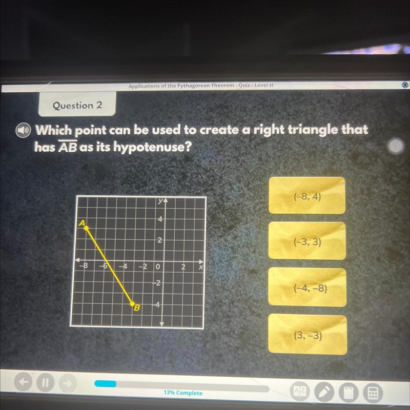 What point can be used to create a right triangle the āb as its hypotenuse-example-1