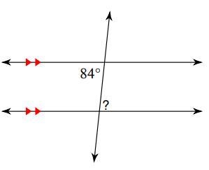 What is the measure of the indicated angle? 180° 6° 84° 96°-example-1