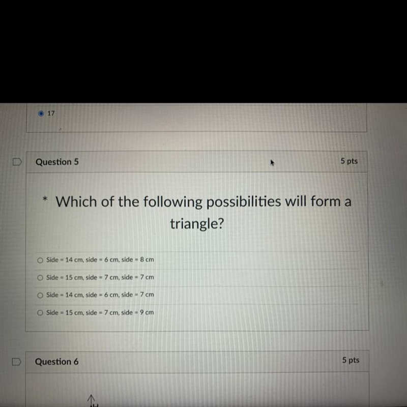 Which of the following possibilities will form a triangle?-example-1