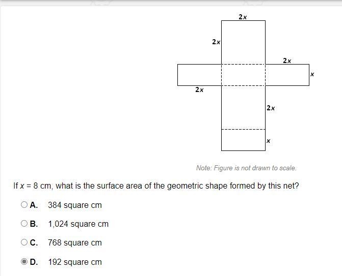 If x = 8 cm, what is the surface area of the geometric shape formed by this net? A-example-1