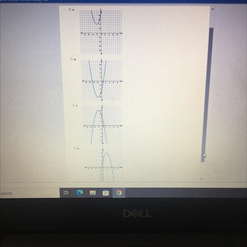 Select the correct answer. Which graph shows a quadratic equation with complex roots-example-1