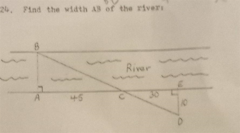 24, Find the width AB of the river​-example-1