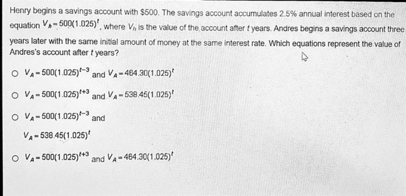 Henry begins a savings account with $500. The savings account accumulates 2.5% annual-example-1