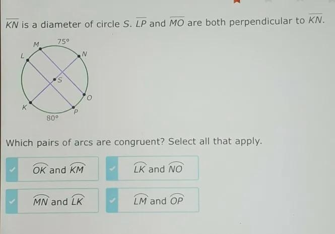 Which pairs of arcs are congruent ? Select all that apply.-example-1