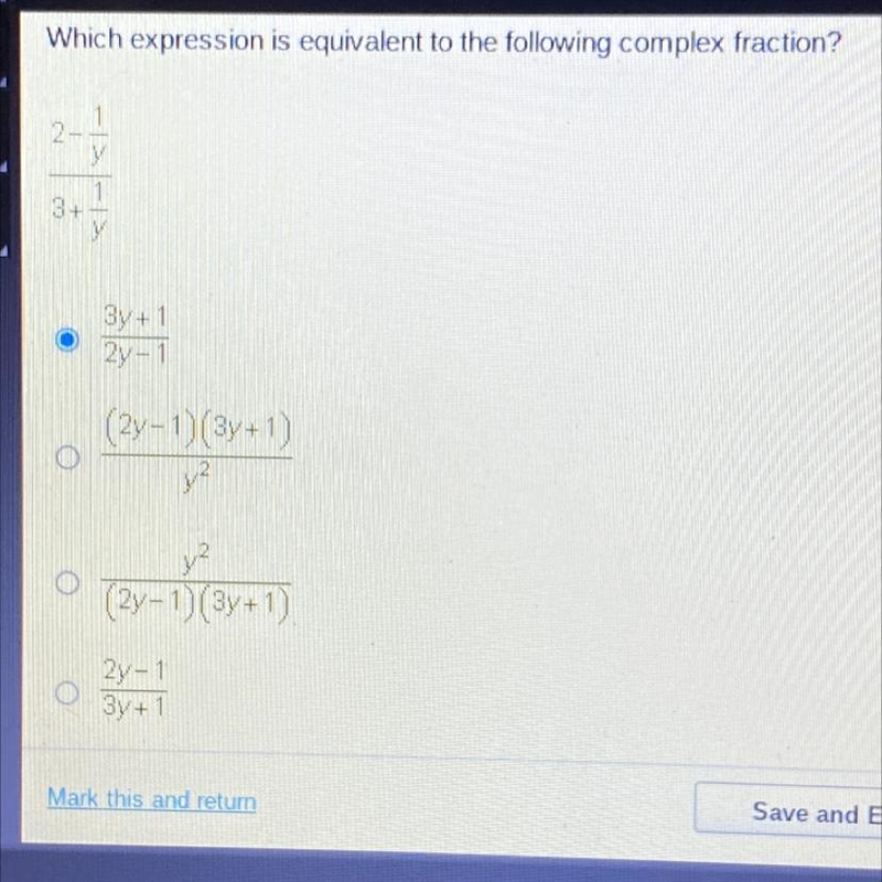 Which expression is equivalent to the following complex fraction?-example-1