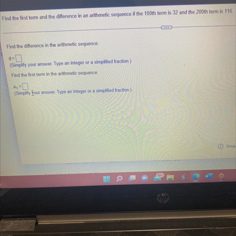 Find the first term and the difference in an arithmetic sequence if the 100th term-example-1