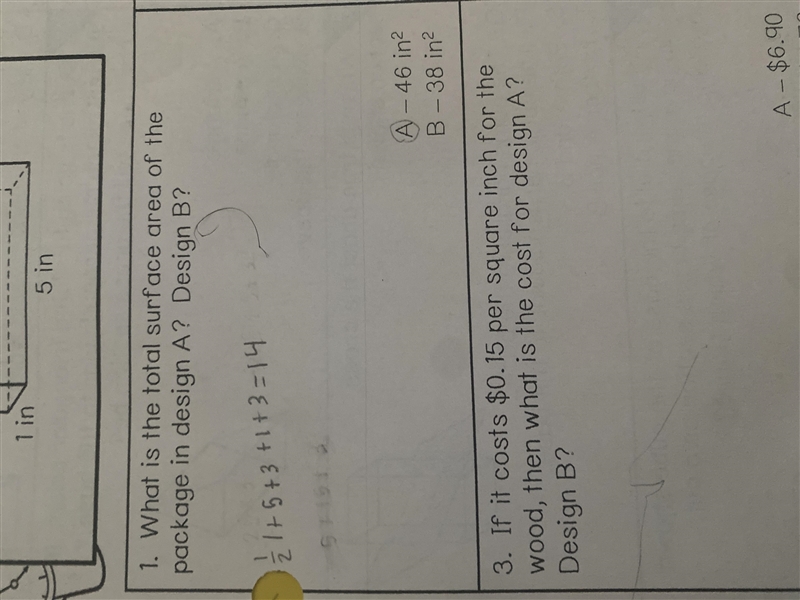 What is the total surface area of package in Design A and Design B-example-1