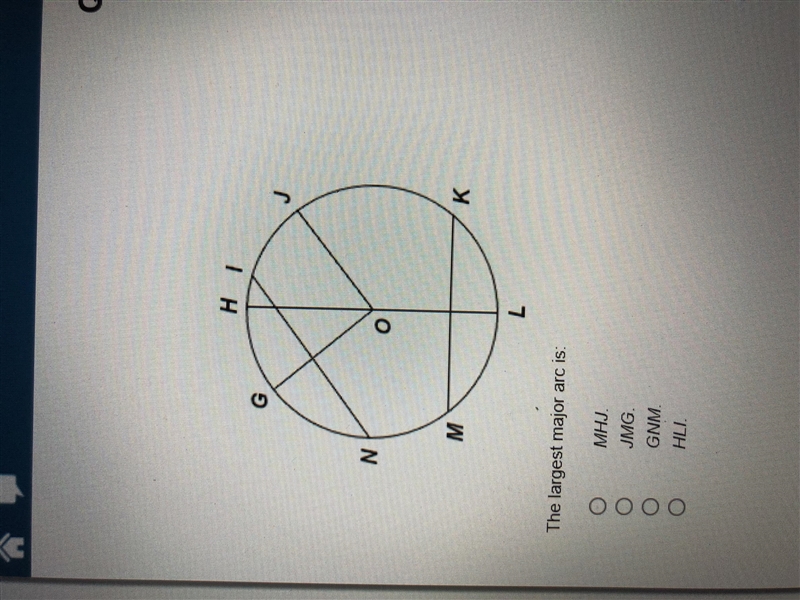 The largest major arc is: MHJ JMG GNM HLI-example-1