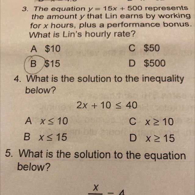 4. What is the solution to the inequality below? 2x + 10 < 40 A x< 10 CX &gt-example-1