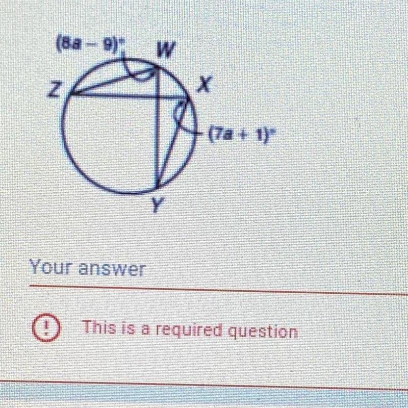 A equals 10. Find the measure of ZWY-example-1