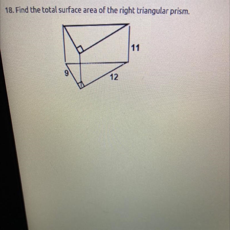 18. Find the total surface area of the right triangular prism. .1112-example-1