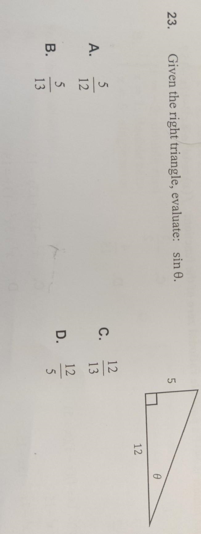 Given the right triangle, evaluate: sin 0. ​-example-1