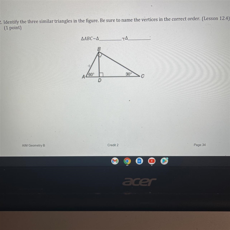 Identify the three similar triangles in the figure. Be sure to name the vertices in-example-1