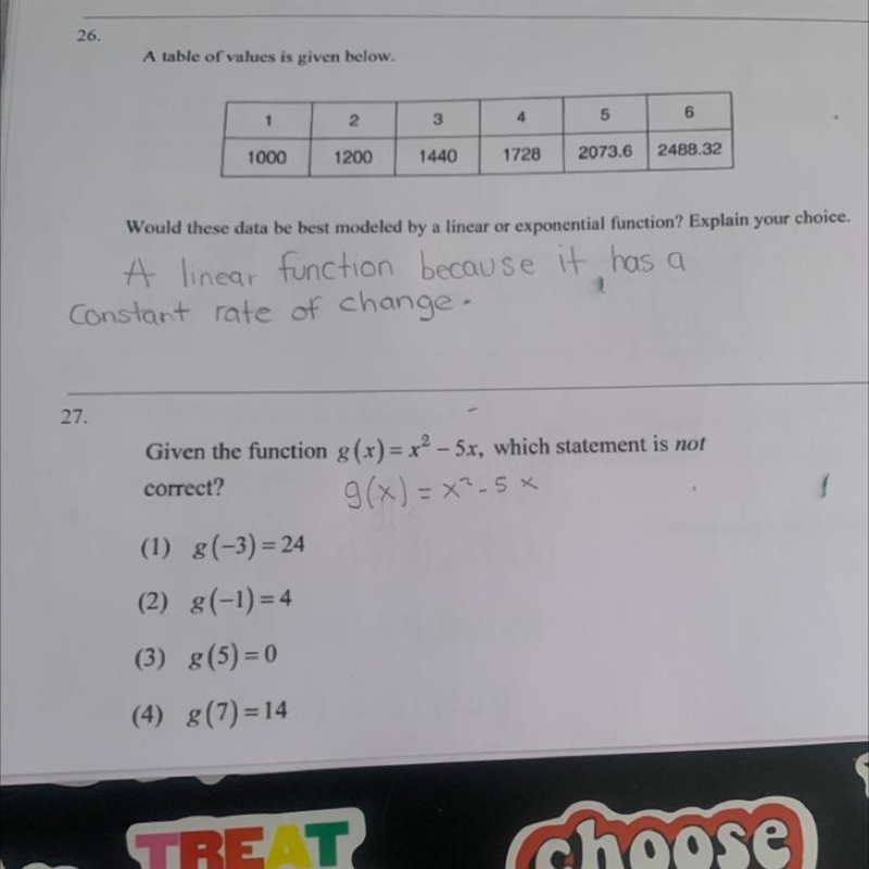 Given the function g(x) = x^2 - 5x which statement is not correct ?-example-1