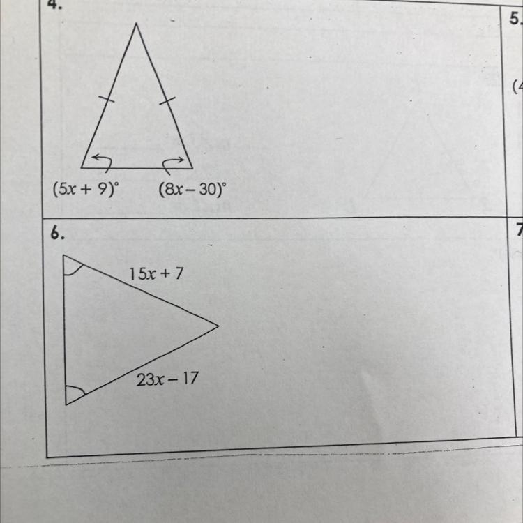 I need help with 4 and 6 thank youFind the unknown variables-example-1