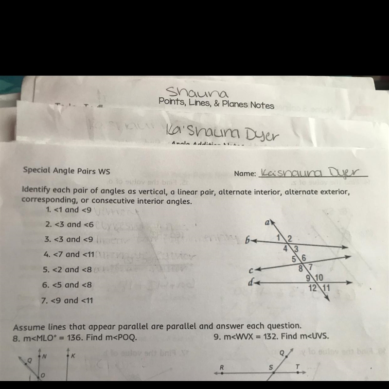 Identify each pair of angles as vertical, a linear pair, alternate interior, alternate-example-1