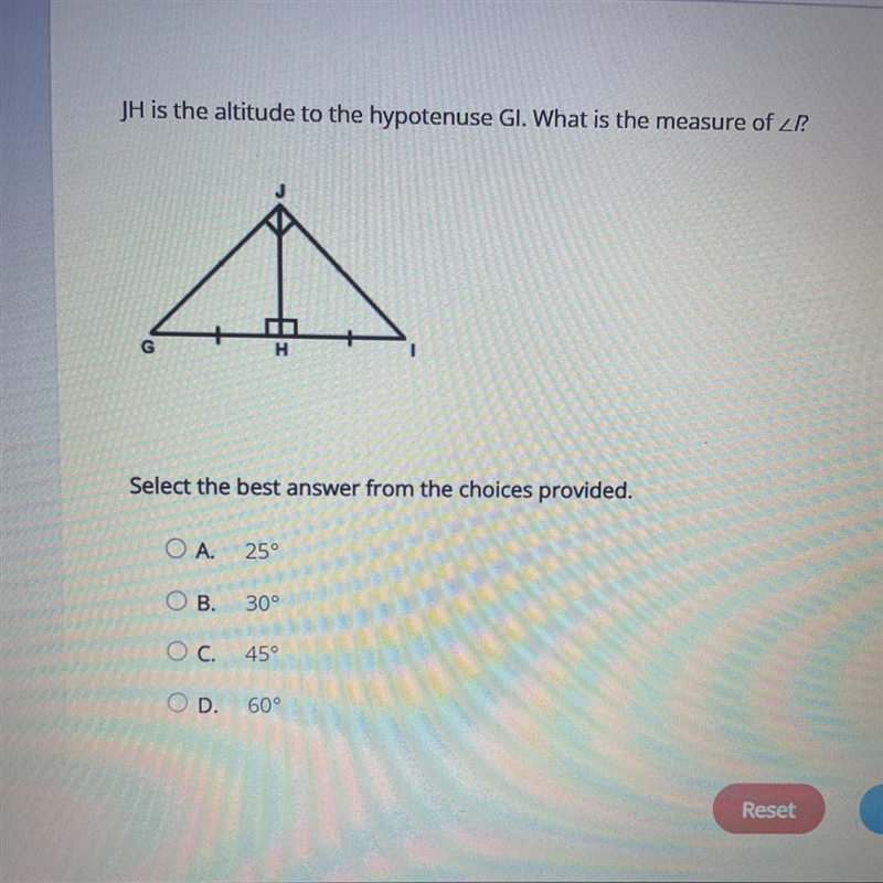 Jh is the altitude to the hypotenuse gi what is the measure of-example-1