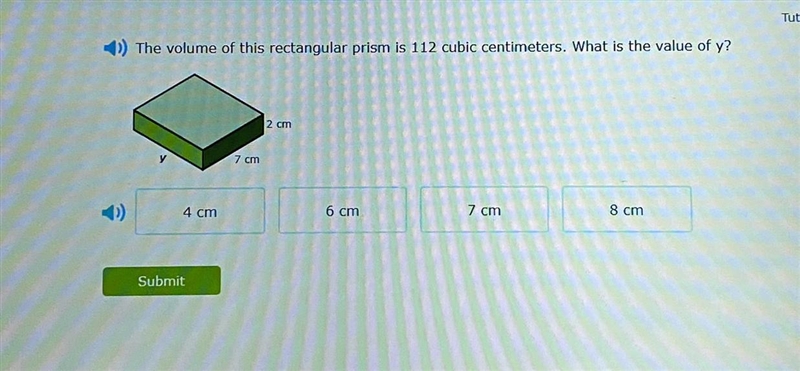 The volume of this rectangular prism is 112 cubic centimeters. What is the value of-example-1