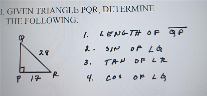 I. GIVEN TRIANGLE POR, DETERMINE THE FOLLOWING. please help me out with this ​-example-1