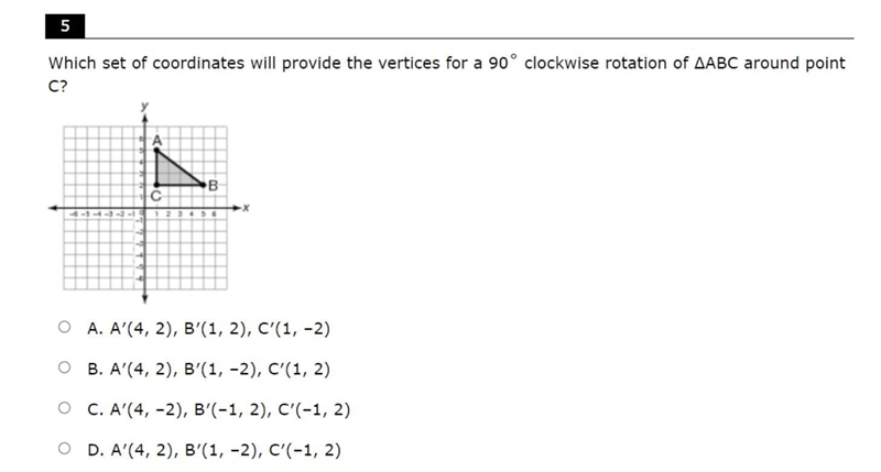 which set of coordinates will provide the vertices for 90 degree clockwise rotation-example-1